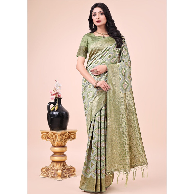 Mehendi Cotton Saree With Blouse Piece - JD986578271