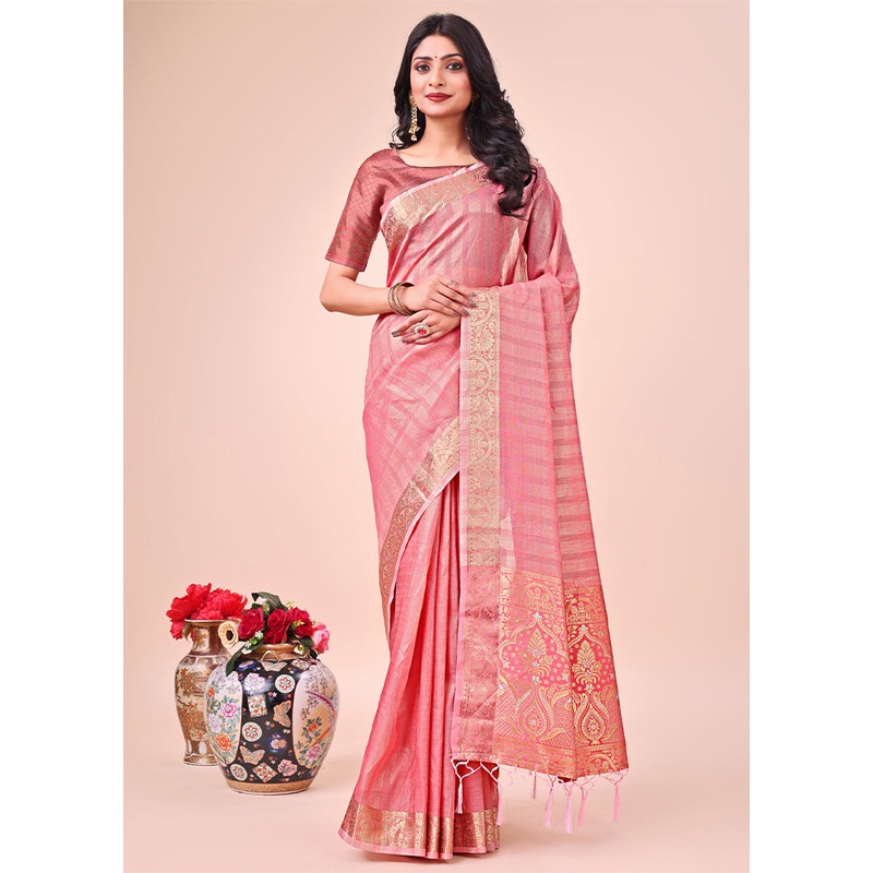 Peach Organza Saree With Blouse Piece - JD986578263