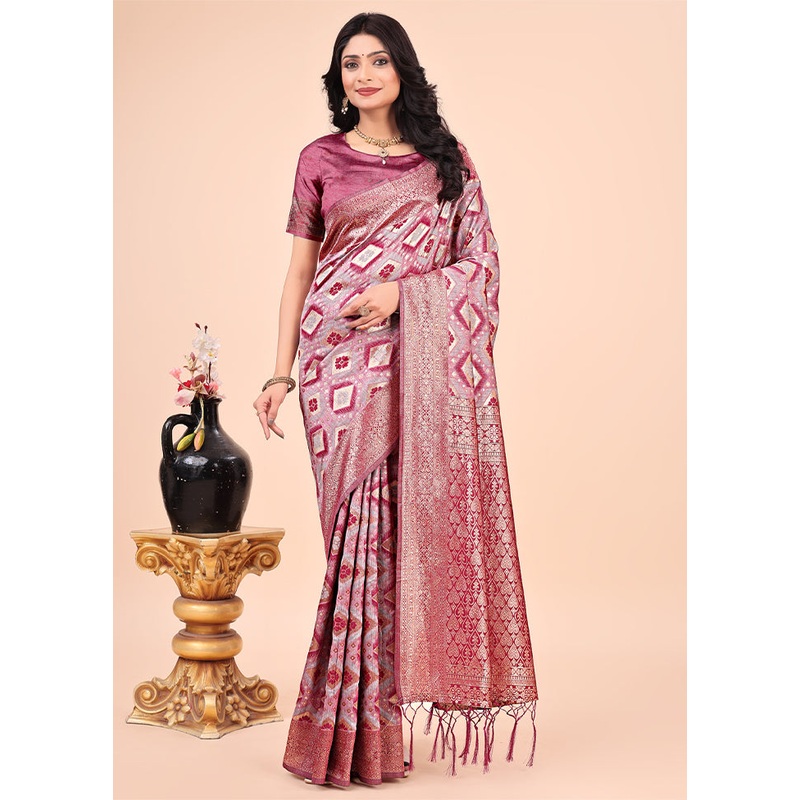 Pink Cotton Saree With Blouse Piece - JD986578258