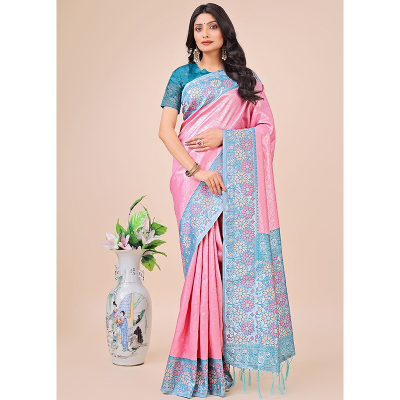 Pink Spun Silk Saree With Blouse Piece - JD986578255