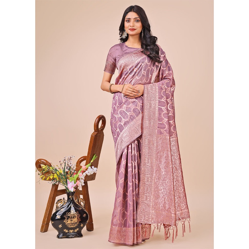 Purple Cotton Saree With Blouse Piece - JD986578254