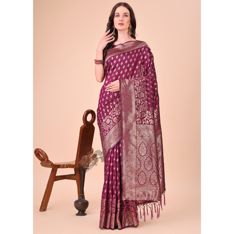 Purple Spun Silk Saree With Blouse Piece - JD986578253