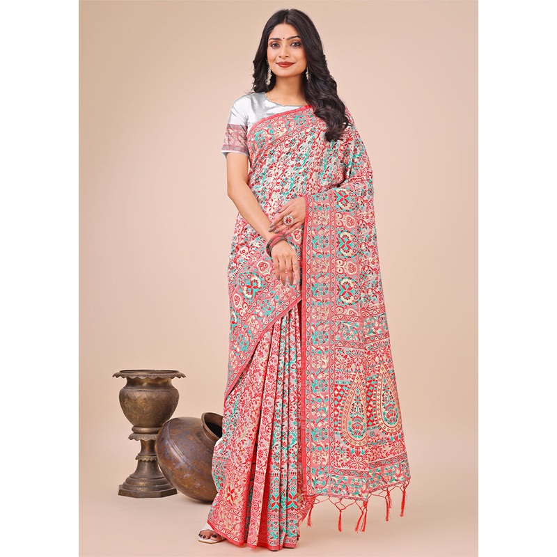 White Cotton Saree With Blouse Piece - JD986578233